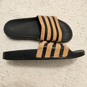 Adidas Black and Tan Slide Sandals